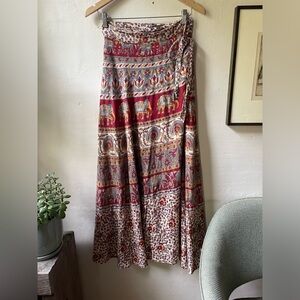 Vintage Indian Cotton Wrap Skirt Free Size 100% Cotton Block Printed Floral